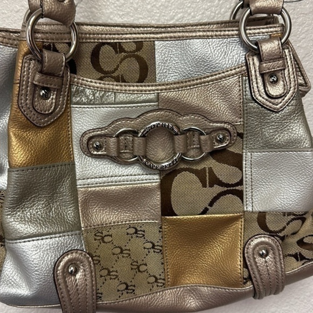 Sophia Caperelli metallic gold and silver patchwork shoulder purse